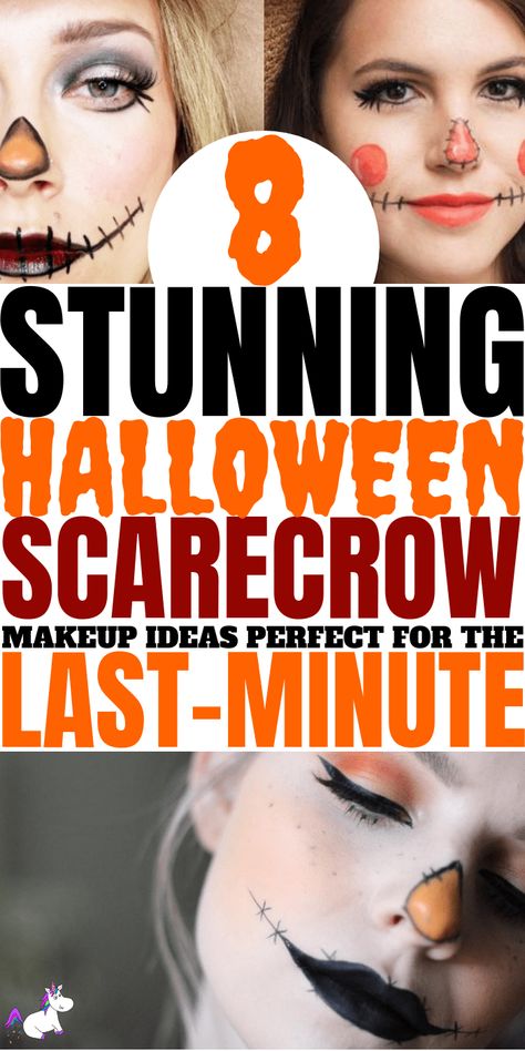 8 Stunning Scarecrow Makeup Ideas For A Last Minute Halloween Costume, quick and easy halloween makeup, easy DIY Halloween costume Easy Scarecrow Makeup, Scarecrow Makeup Ideas, Last Minute Halloween Kostüm, Easy Halloween Face Painting, Diy Scarecrow Costume, Scarecrow Halloween Makeup, Halloween Costumes Scarecrow, Meme Costume, Scarecrow Makeup