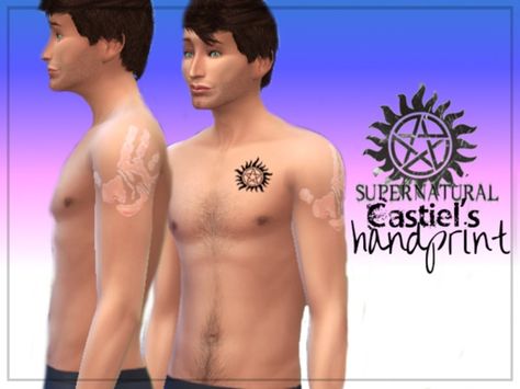 H4rrisH4wk's Castiel's Handprint Tattoo // Supernatural #Sims4CC #sims4 Custom Content Dean Winchester Sims 4 Cc, Sims 4 Cc Supernatural Tv Show, Sims 4 Cc Supernatural, Sims 4 Supernatural, Sims 4 Supernatural Cc, Handprint Tattoo, Lazarus Rising, Anti Possession Tattoo, Supernatural Series