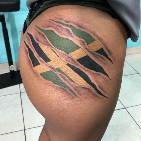 Jamaican flag tattoo Jamaican Tattoos, Rasta Tattoo, Stammestattoo Designs, Tattoos Finger, Jamaican Colors, Gay Tattoo, Tattoos Meaningful, Jamaican Flag, Jamaica Flag