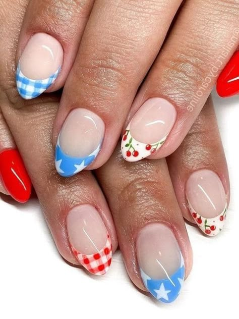 50+ Cute 4th of July Nail Ideas for 2024 - Boss Babe Chronicles Red Striped Nails, Nails Fireworks, Fireworks Nails, Stripes Nails, American Flag Nails, 4th Nails, Nails 4th Of July, Nails Star, Flag Nails