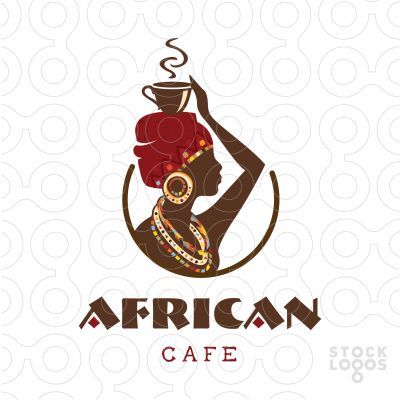 Logo for sale: African women dressed in traditional tribal wear with her hand holding a African Logo, Logo Design Women, Africa Art Design, Human Vector, Coffee Cup Art, African Theme, Restaurant Logo, Coffee Logo, Cafe Logo