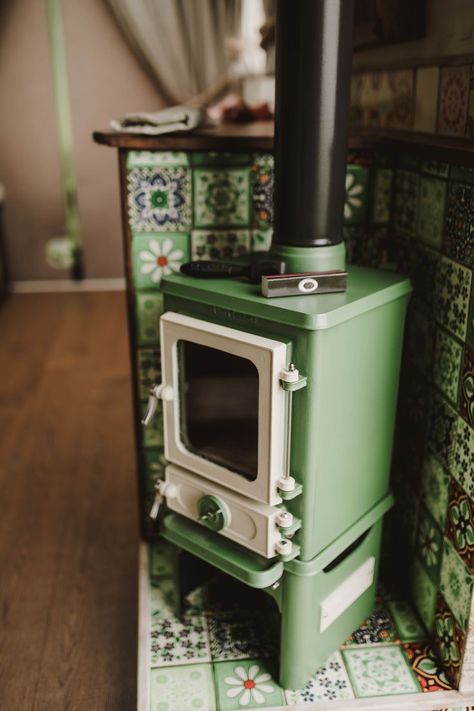 Hobbit small wood burning stove installed in a campervan Rustic Campervan, Hobbit Stove, Small Wood Burning Stove, Small Wood Stove, Small Stove, Wood Stove Fireplace, Multi Fuel Stove, Casa Country, Handcrafted Gifts