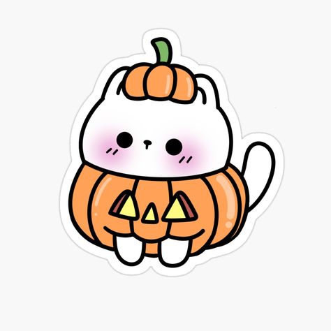 Get my art printed on awesome products. Support me at Redbubble #RBandME: https://www.redbubble.com/i/sticker/Kawaii-Pumpkin-Cat-Halloween-Kitten-by-millistudio/163106456.EJUG5?asc=u Halloween Kids Drawing, Pumpkin Cute Drawing, Halloween Stickers Aesthetic, Lunchbox Cards, Kawaii Pumpkin, Turkey Drawing, Kitten Stickers, Pumpkin Cat, 강아지 그림