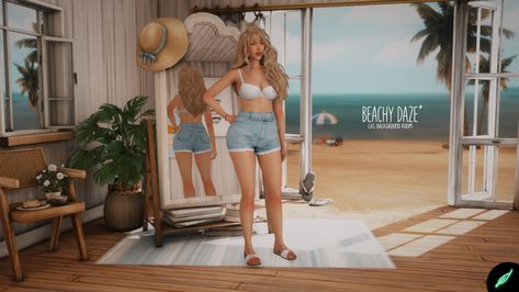 🌴~beachy daze'~ CAS background room (with mirror!)🌴 | Patreon Cas Room, Room With Mirror, Sims 4 Cas Background, Aesthetic Sims, Cas Background, Background Room, Sims 4 Cas Mods, Sims 4 Gameplay, Sims 4 Update