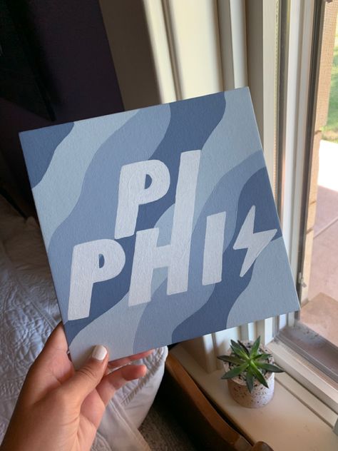 sorority canvas idea, big/little, pi phi Gamma Phi Beta Painting, Blue Sorority Canvas, Axo Canvas Painting, Sorority Big Little Crafts, Pi Beta Phi Painting, Pi Beta Phi Canvas Painting, Piphi Canvas, Pi Phi Canvas Paintings, Pi Phi Painting