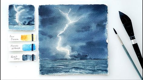 Paint Lightning, Surf Painting, Basic Watercolor, Watercolor Clouds, Step By Step Watercolor, Watercolor Tutorial, Watercolor Tips, Landscape Sketch, Acrylic Painting Lessons