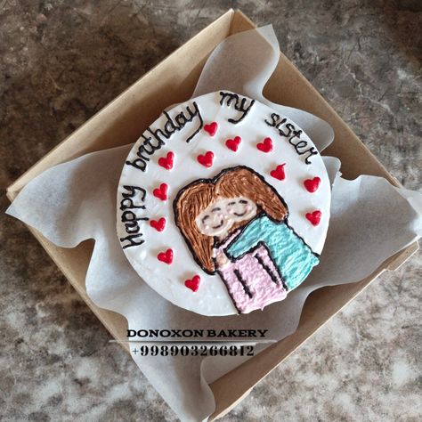 Small Birthday Cake For Best Friend, Happy Birthday Cake Sister, Bday Cake For Sister, Cake Design For Sister Birthday, Mini Cake For Best Friend, Cake Ideas For Best Friend Birthday, Sister Cake Ideas, Bento Cake For Sister, Best Friend Birthday Cake Ideas Funny