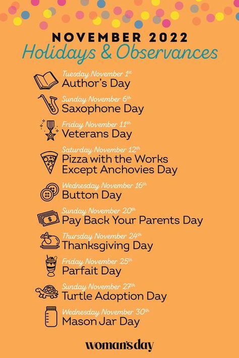 November Special Days, November Activity Days Ideas, National Days In November, 30 Days Of Gratitude November, National Philanthropy Day, November National Days, Steve Irwin Day, World Prematurity Day, World Toilet Day