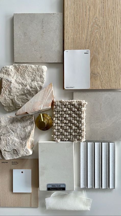 Mood Board Interior Travertine, Natural Neutral Interior Design, Material Pallete Interior, Natural Material Moodboard, Interior Design Materials Board, Material Selection Interior Design, Material Flat Lay, Bathroom Material Palette, Interior Flat Lay