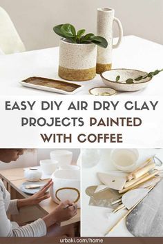 Air-drying clay is a fantastic material, perfect for beginning and advanced crafters to create impressive DIY projects. It is natural, non-toxic, and easy to work with, so you can safely use it with your children. In this post, we want to show you some inspiring ideas so that you can create beautiful pieces of decoration for your home, you will see how versatile and easy-to-use air-dried clay is. There's a little twist here too, these designs are painted and decorated with coffee! It may seem... Diy Self Drying Clay, Air Dry Clay How To Use, Hobby Clay Ideas, Das Clay Projects, Self Drying Clay Projects, Cool Clay Projects, At Home Pottery Diy Projects, Dry Air Clay Ideas, Clay Bowl Designs