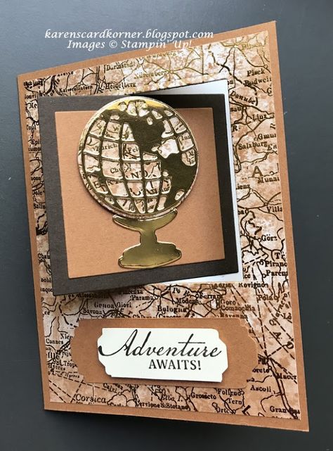 Stampin Up Globe Cards, World Map Stampin Up Cards, Travel Birthday Cards Handmade, World Of Good Stampin Up Cards, Beautiful World Stampin Up Cards, Stampin Up Beautiful World, Masculine Birthday Cards, Boy Cards, Uh Huh