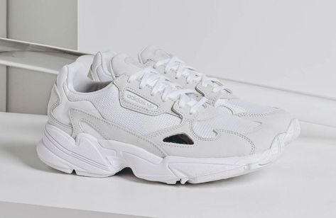 adidas Falcon White B28128 Adidas Falcon White, Adidas Falcon Shoes, Adidas Originals Falcon, Pink Trainers, White Falcon, Streetwear Logo, Jersey Quilt, Highsnobiety Fashion, Adidas Falcon