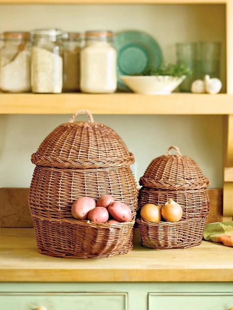 PRICES MAY VARY. PRODUCT DETAILS: Hand-Woven Countertop Wicker Baskets - Small and Large Size Set Our natural and sturdy wooden baskets will keep your fruits and vegetables stays fresh with its breathable and good air ventilation structure compared to the plastic-type storage. For Centuries, these wicker baskets are commonly used for everyday life in Europe for food storage and as a better solution to prolong the shelf life of veggies the natural way. BEST USE FOR: Kitchen Countertop Storage Oni Potato And Onion Storage, Vegetable Storage Bin, Onion Storage, Potato Storage, Vegetable Storage, Wooden Basket, Vegetable Basket, Small Basket, Pantry Organization