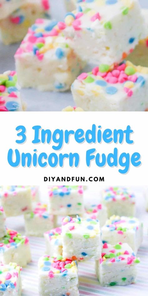 Diy Unicorn Treats, Unicorn Mac And Cheese, Fudge 3 Ingredients Easy, 3 Ingredient Fudge Recipes Easy, Easy Treats To Make 3 Ingredients, 3 Ingredient Baking, 3 Ingredient Candy, 3 Ingredient Recipes No Bake, Easy Kid Recipes Fun No Bake