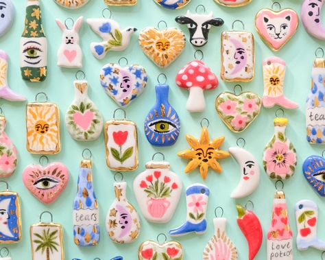 Handmade original ceramic art created by Elyssia Ward in Glasgow, Scotland Clay Magnet Ideas, Diy Keramik, Clay Brooch, Magnet Ideas, Hantverk Diy, Clay Magnets, ดินปั้น Polymer Clay, Clay Diy Projects, Clay Crafts Air Dry