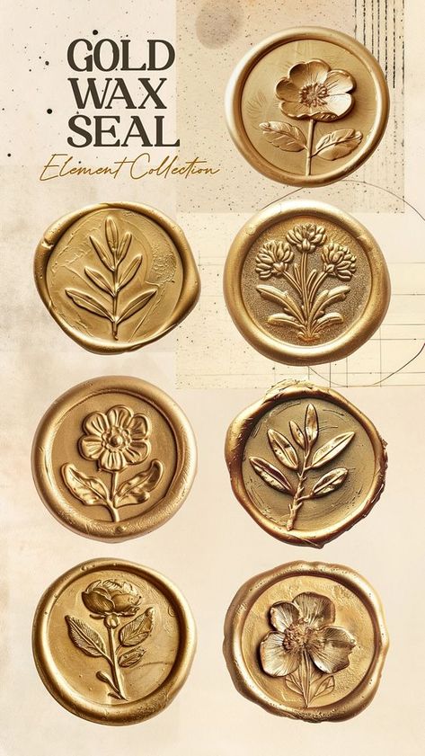 Editable gold wax seal stamp design element set | premium image by rawpixel.com / Nunny Wax Seal Aesthetic, Stamps Aesthetic, Wax Seal Stamp Design, Seal Stamp Design, Elements Aesthetic, Aesthetic Antique, Gold Wax Seal, Vintage Envelope, Set Aesthetic