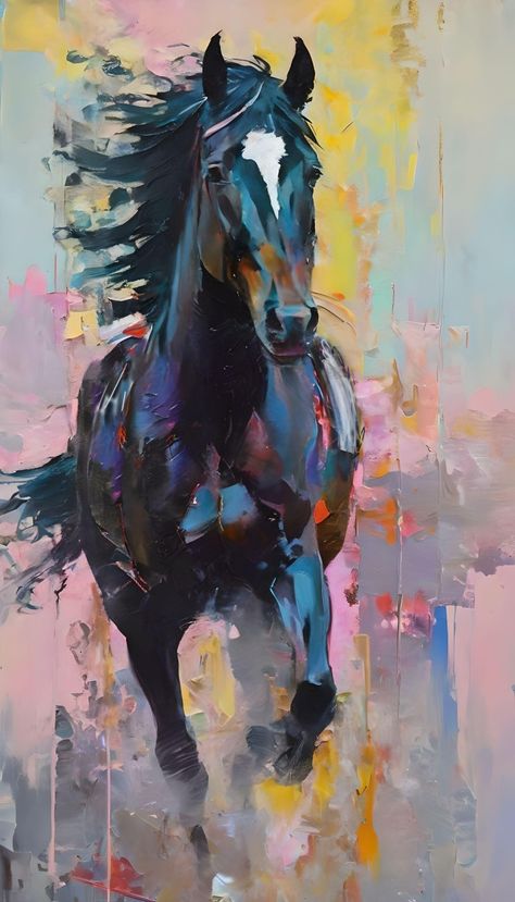 Easy Horse Painting, Spatula Art, Black Horse Painting, Equine Art Abstract, Colorful Horse Art, Abstract Animal Painting, Horse Paintings Acrylic, Colorful Horse Painting, Abstract Horse Art