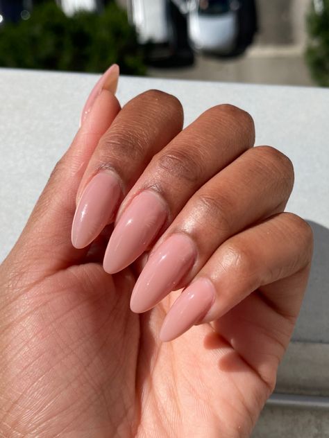 Nude nails, pink nails, almond nails, almond nail design, glossy neutral nails, nail design Nudish Pink Nails, Nail Inspo For Tan Skin, Pink Nude Nails Almond, Pinky Nude Nails Almond, Classy Nails Almond Shape, Nude Rose Nails, Beige Pink Nails, Pink Nude Almond Nails, Pinkish Nude Nails