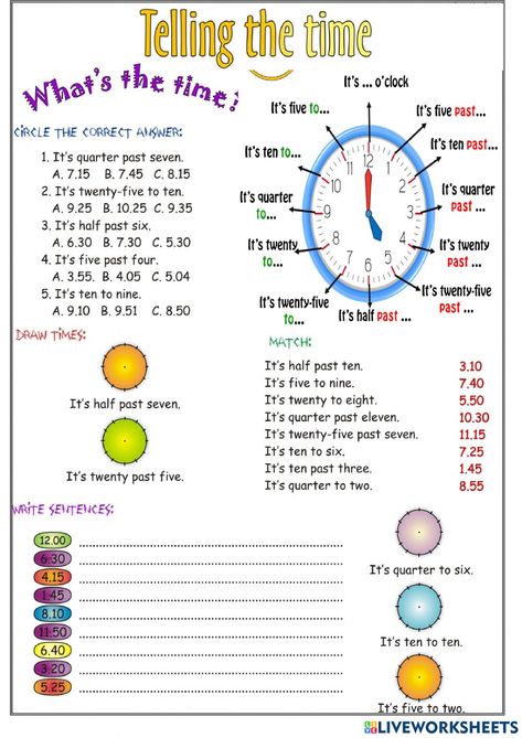 English Preschool, English Time, Study English, 2nd Grade Worksheets, School English, English As A Second Language (esl), English As A Second Language, Grammar Worksheets, Telling Time