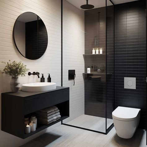 7+ Ways to Style a Modern Small Black and White Bathroom • 333+ Images • [ArtFacade] Design Interior Baie, Pool Garage, Cabinets Bedroom, Tattoo Garden, Bathroom Design Black, Black White Bathrooms, Small Bathroom Interior, Modern Small Bathrooms, Garden Tattoo