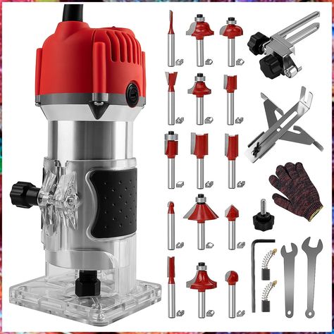 800W Compact Wood Router Tool, Portable Handheld Palm Router Woodworking,Electric Trimmer Wood Router with 15pcs Router Bits,Wood Laminate Router for Woodworking Handicraft and DIY Woodworking Router Bits, Router Tool, Best Laminate, Router Projects, Trim Router, Woodworking Power Tools, Best Woodworking Tools, Router Machine, Wood Router