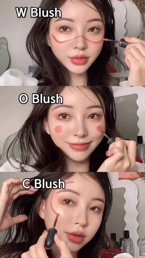 Blush Makeup Tutorial, Asian Makeup Tutorials, Membentuk Alis, Simple Makeup Tips, Korean Eye Makeup, Beauty Makeup Tutorial, Makeup Tutorial Eyeliner, Makeup Artist Tips, Lip Makeup Tutorial