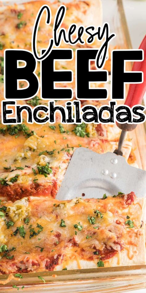 If you love Mexican food, you're going to want to try this oven baked cheesy beef enchilada recipe. It's packed with flavor, and the cheese adds a delicious creamy element that takes these enchiladas over the top. The best part is, that they're easy to make and can be on the table in just 30 minutes. Homemade Spaghetti Meat Sauce, Creamy Enchilada, Easy Beef Enchiladas, Beef Enchilada Recipe, Cheesy Enchiladas, Ground Beef Enchiladas, Beef Enchilada, Easy Enchiladas, Meat Sauce Recipes