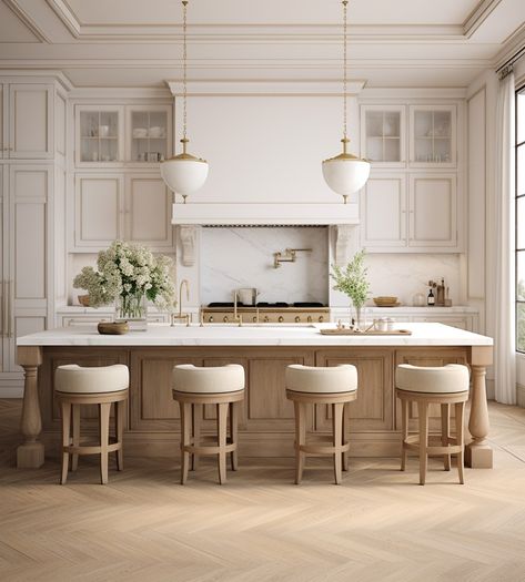 Cafehailee - Opulence in the kitchen 😍😍 Chicago Kitchen Design, Classic Kitchen Interior, Kitchen Inspirations Luxury, Modern French Kitchen, Modern French Interiors, Dining Room Renovation, Classic Kitchen Design, Classy Kitchen, Lake House Kitchen