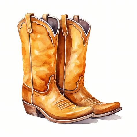 Cowboy Boot Acrylic Painting, Cowboy Boots Watercolor, Cowboy Hat Watercolor, Painted Cowgirl Boots, Cowboy Boot Watercolor, Cowboy Boots Clipart, Cowboy Boots Painting, Cowboy Boot Illustration, Cowboy Boots Illustration