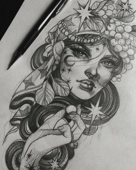 Tattoos Feather, Tattoos Feminine, Portrait Tattoo Sleeve, Americana Tattoo, Abstract Tattoo Ideas, Masculine Tattoos, Tattoos Love, Witch Tattoo, Goddess Tattoo