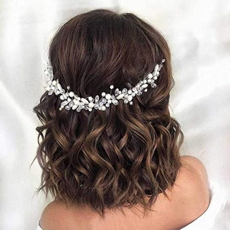 Hair Vine Braid, Bridal Head Pieces, Short Bridal Hair, Silver Hair Vine, Pearl Bride, Bride And Bridesmaids, Bridal Hair Headpiece, Prom Hairstyles For Short Hair, 2024 Prom