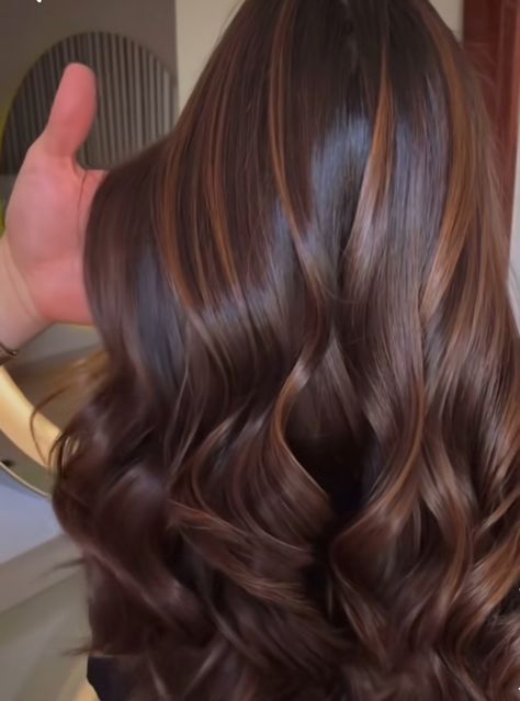 Chocolate Glazed Hair, Brown Global Hair Color, Chocolate Caramel Balayage, Chestnut Brunette, Global Hair Color, Brown Hair Looks, Brown Hair Inspo, Tips Hair, Chocolate Hair