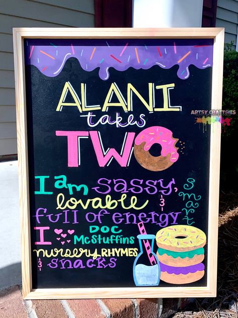 Donut themed birthday chalkboard #milestones #chalkboardart #chalklettering #chalklife #donutparty Candy Theme Birthday, Rocky Mount North Carolina, Birthday Boards, Candy Theme Birthday Party, Chalk Lettering, Engagement Stories, Candy Theme, Black Board, Donut Party