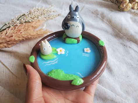 Totoro Pinch Pot, Totoro Clay Tray, Studio Ghibli Clay Tray, My Neighbor Totoro Clay, Studio Ghibli Trinket Dish, Totoro Polymer Clay, Totoro Clay Art, Totoro Clay Sculpture, Cute Diorama