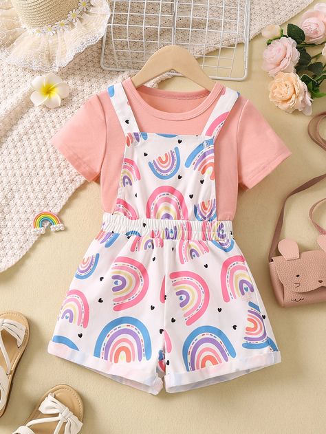 Multicolor Casual Collar Short Sleeve  Cartoon  Embellished Slight Stretch  Toddler Girls Clothing Kid Outfits Girl, Toddler Clothes Girl, Toddler Outfits Girl, Girl Toddler Clothes, Overall Romper, Kids Close, Toddler Designer Clothes, Kids Ethnic Wear, Jacket Outfit Women