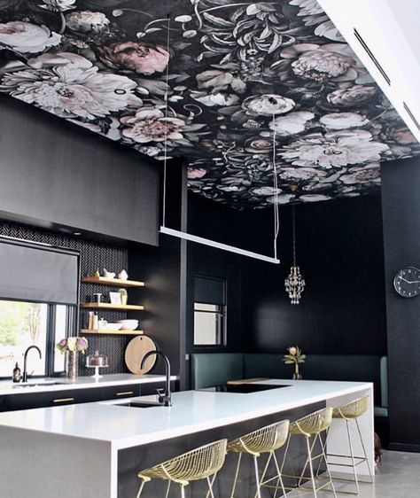 Unique Ceiling Ideas, Kitchen Ceiling Ideas, Geometric Removable Wallpaper, Wallpaper Kitchen, Statement Wallpaper, Coastal Wallpaper, Timber Ceiling, Wallpaper Ceiling, Diy Ceiling