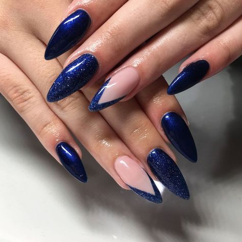 Navy Blue Nails Aesthetic, Royal Blue Prom Nails, Trendy Blue Nails, Royal Blue Nails Designs, Blue Prom Nails, Blue And Silver Nails, Blue Gel Nails, Royal Blue Nails, Dark Blue Nails