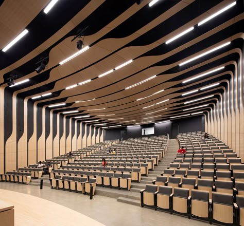 Auditorium Decoration Ideas, Lecture Hall Design, College Auditorium, Amphitheater Architecture, Surrey Canada, Energy Engineering, Auditorium Design, Simon Fraser University, Lecture Hall