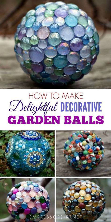 How to make delightful decorative garden balls for your outdoor space. Flat Marbles, Space Garden, Jardim Diy, Garden Globes, Garden Balls, Outdoor Crafts, Glass Garden Art, Have Inspiration, Diy Garden Projects