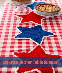 Star Table Runner, Patriotic Diy, Table Placemat, Crochet Table Runner Pattern, Easy Crochet Patterns Free, Crochet Table, Crochet Throw Blanket, Crochet Lace Pattern, Crochet Stars