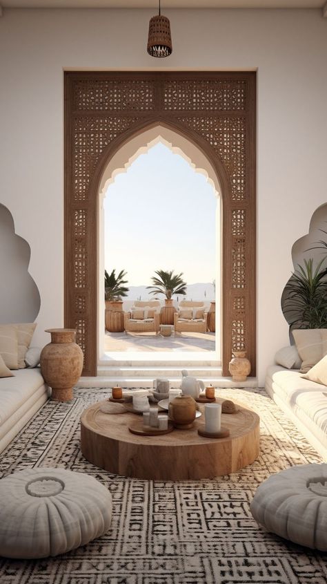 Moroccan Interior Design Moroccan Sitting Room, Moroccan Style Apartment, Moroccan Coastal Decor, Moroccan Style Homes, Moroccan Inspired Interiors, Turkish House Interior, Turkish Interior Design, Modern Moroccan Interior Design, Moroccan Patio