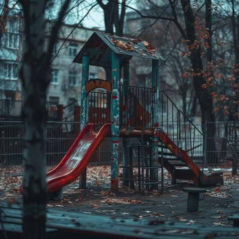 Old School Playground, Old Playground Aesthetic, Abandoned Fairground, Creepy Playground, Abandoned Playground, Old Playground, Vhs Effect, Suburban Gothic, Adult Playground