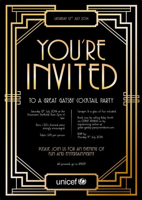 1920s Party Invitations, Gatsby Party Invitations, Gatsby Invitation, Great Gatsby Invitation, Great Gatsby Prom, Il Grande Gatsby, Gatsby Birthday Party, Black And Gold Party, Gatsby Gala