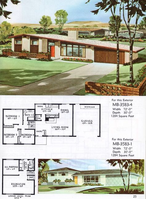 Storybook Farmhouse, Snout House, Atomic Architecture, 1955 House, Vintage Floorplans, Mid Century Modern House Exterior, Mid Century House Plans, Mod House, Mid Century Modern House Plans