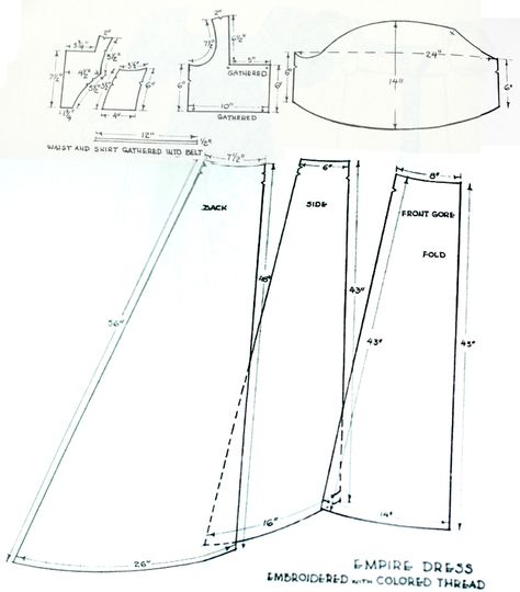 Indian Muslin-“Dress of sheer white India muslin. The dress has a short train and is embroidered with gold threads of various weights in a running vine-like pattern with occasional single flowers." Regency Dress Pattern, Costume Venitien, Single Flowers, Regency Gown, Regency Era Fashion, Muslin Dress, Regency Dress, Regency Fashion, Dress Patterns Free