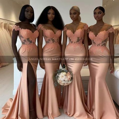 #bridesmaid #wedding party #africa #bride #bridesmaid dress Latest Bridesmaid Dresses Style, African Bridesmaid Dresses Traditional, Rose Gold Bridesmaid Dress Long, Mermaid Peach, Nigerian Bridesmaid Dresses, Bridesmaids Styles, Budget Bridesmaid Dresses, Pink Bridesmaid Dresses Long, Bridal Clothes