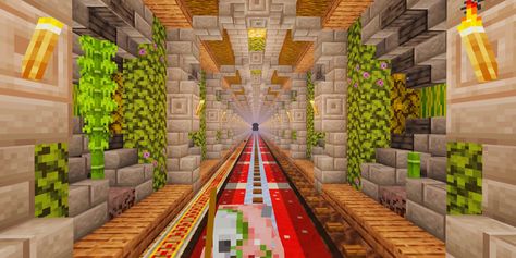 Minecraft Nether Tunnel mushroom island & jungle biome Aesthetic Minecraft Nether Base, Minecart Tunnel Minecraft, Mushroom Island Base Minecraft, Minecraft Tunnel Entrance Ideas, Minecraft Nether Tunnel Designs, Nether Highway Design, Nether Tunnel Minecraft, Nether Tunnel Design, Minecraft Tunnel Ideas