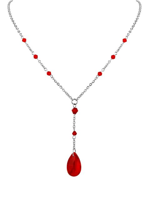 PRICES MAY VARY. GOTH VINTAGE RED DAINTY TEARDROP Y NECKLACE: This elegant y necklace is a versatile and timeless accessory that can be worn daily or for any occasion. The handmade bead teardrop necklace Design Is Nice And Unique, Goes Well With Any Other Accessories,Show Your Personality Every Moment MATERIALS: Meticulously crafted from high-quality stainless steel and onyx SIZE AND LENGTH: The Red Teardrop Pendant measures 0.43 inches in width, 0.87 inches in length. Total chain length is 18.1 New Year Jewelry, Goth Vintage, Goth Necklace, Necklace Gothic, Gothic Necklace, Y Necklace, Red Necklace, Necklace Red, Necklace Design