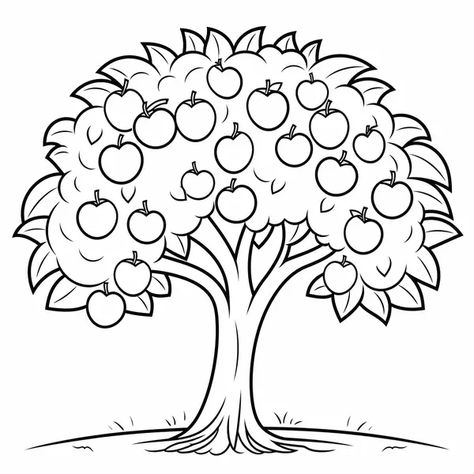 Simple and Easy Apple Tree Coloring Page Apple Tree Drawing Simple, Apple Tree Coloring Page, Apple Tree Drawing, Apple Outline, Tree Drawing Simple, Tree Coloring, Tree Outline, Tree Coloring Page, Coloring Art