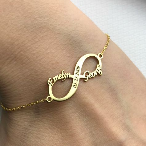 Bracelet With Name, Gold Infinity Bracelet, Xo Necklace, Date Bracelet, Fingerprint Necklace, Floating Necklace, Infinity Jewelry, Bracelets Design, Cary Nc